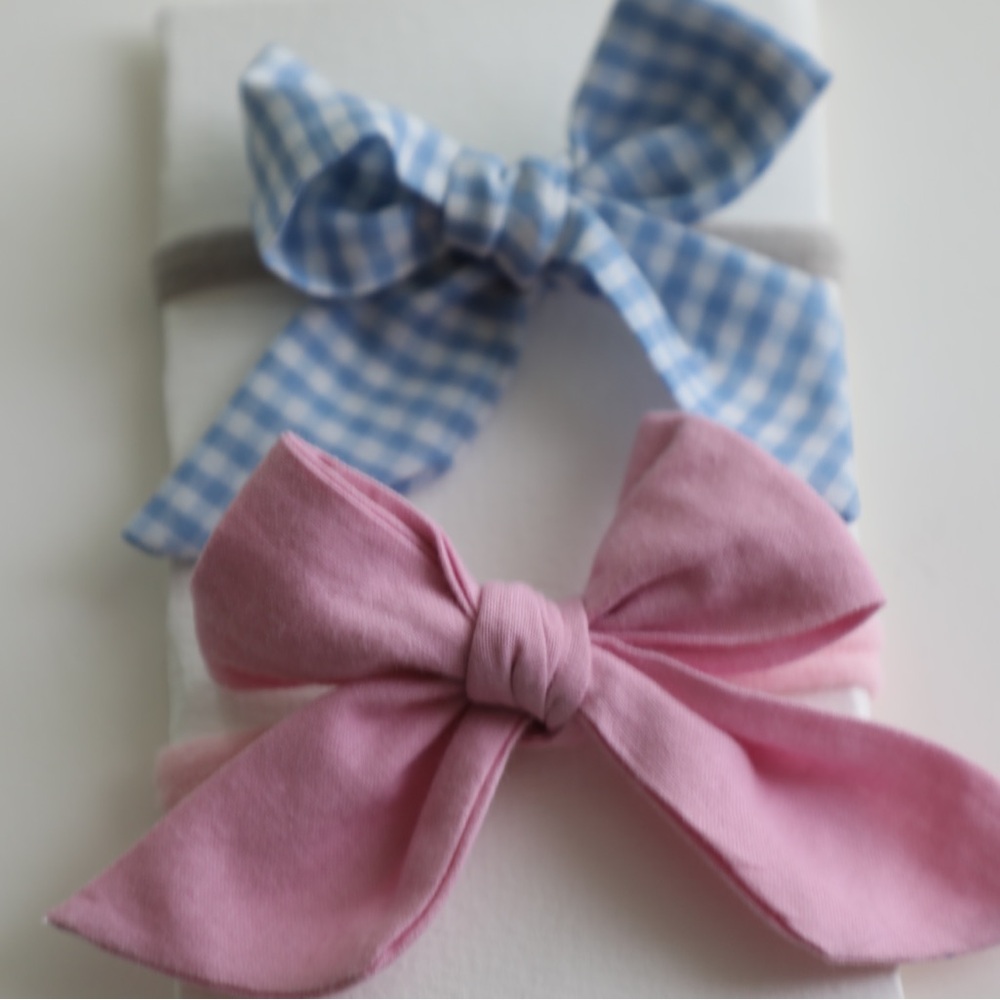 Handmade Kids Bow Headband gift set - Blue Gingham, Pink, Lavender